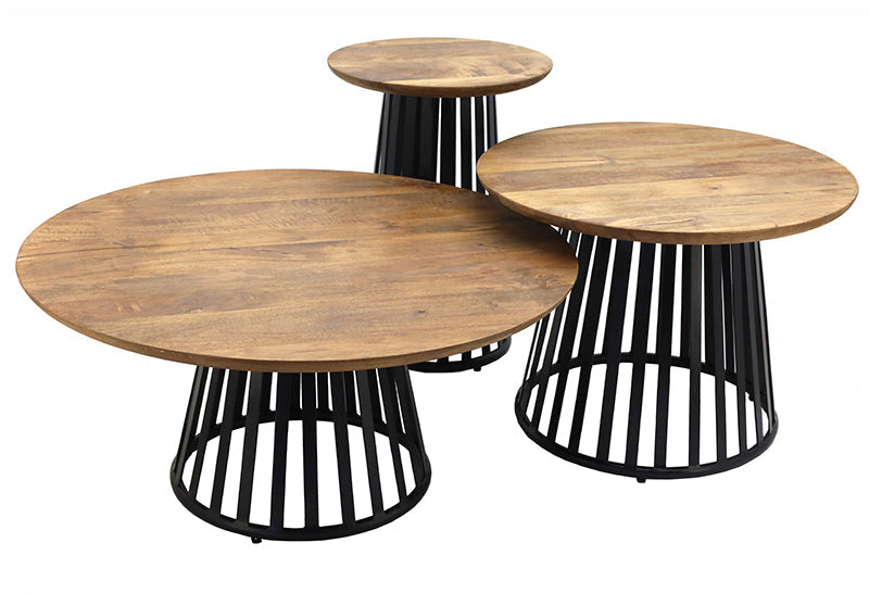 סט 3 שולחנות דגם אלמה - עץ ומתכת