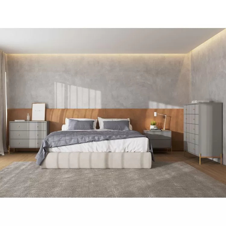 שידת לילה מעוצבת דגם אמבר - אפור מבריק