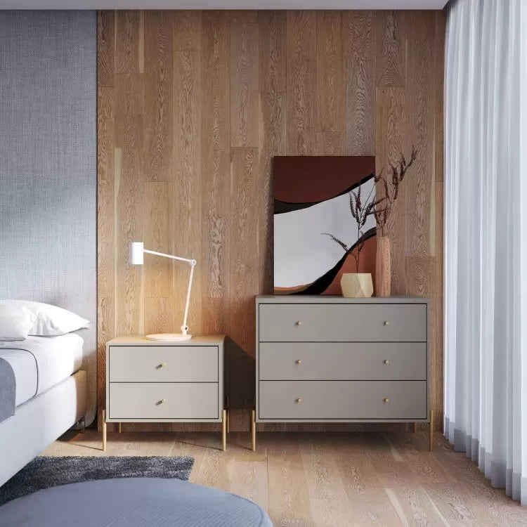 שידת לילה מעוצבת דגם אמבר - אפור מבריק