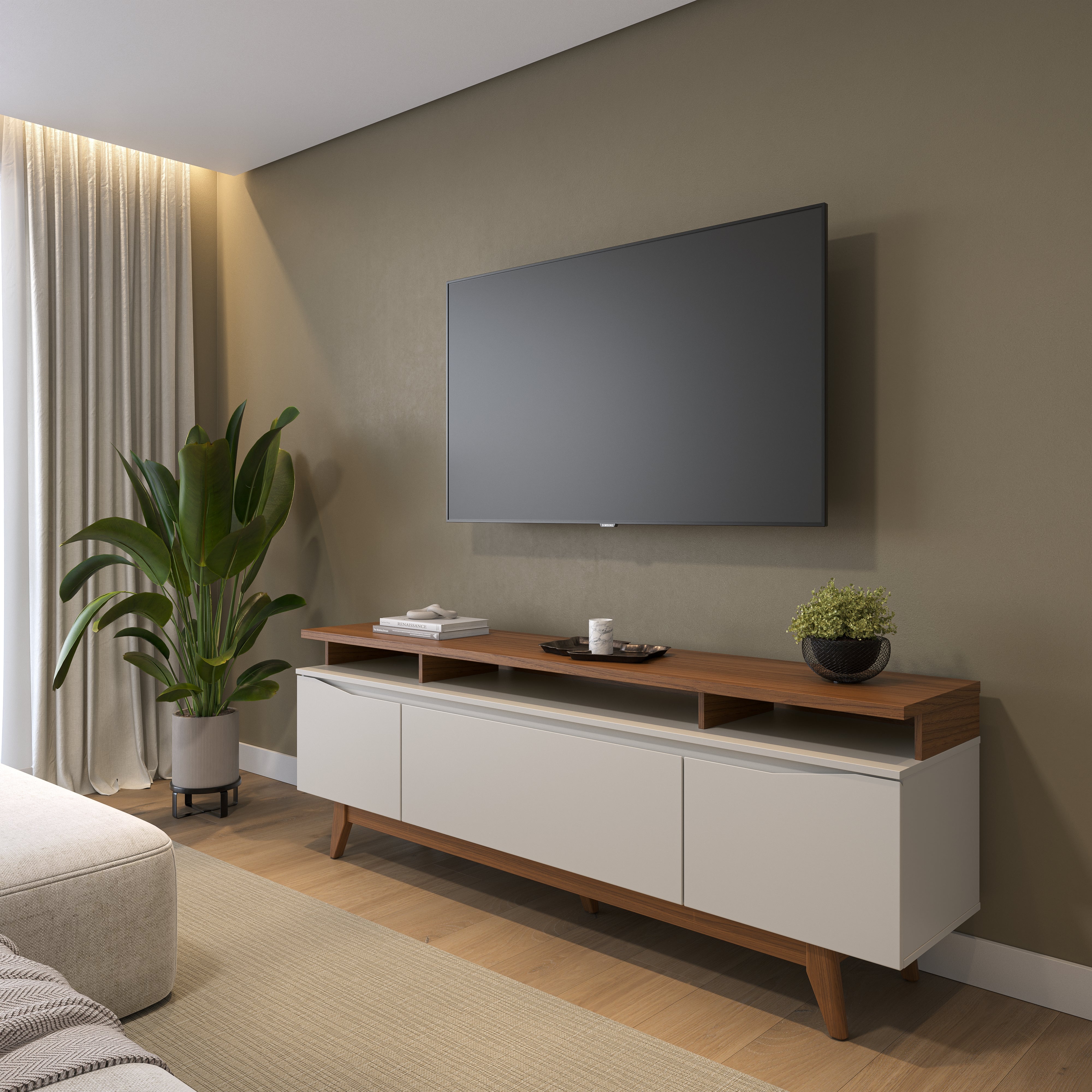 מזנון טלוויזיה דגם קורל 180 ס"מ - אופוייט וקנילה