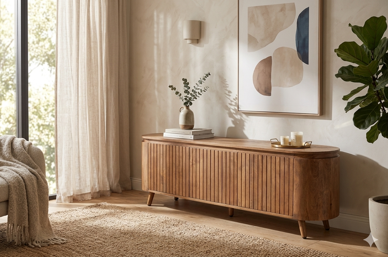 מזנון דגם קורן עץ מלא מנגו טבעי 180×43×56