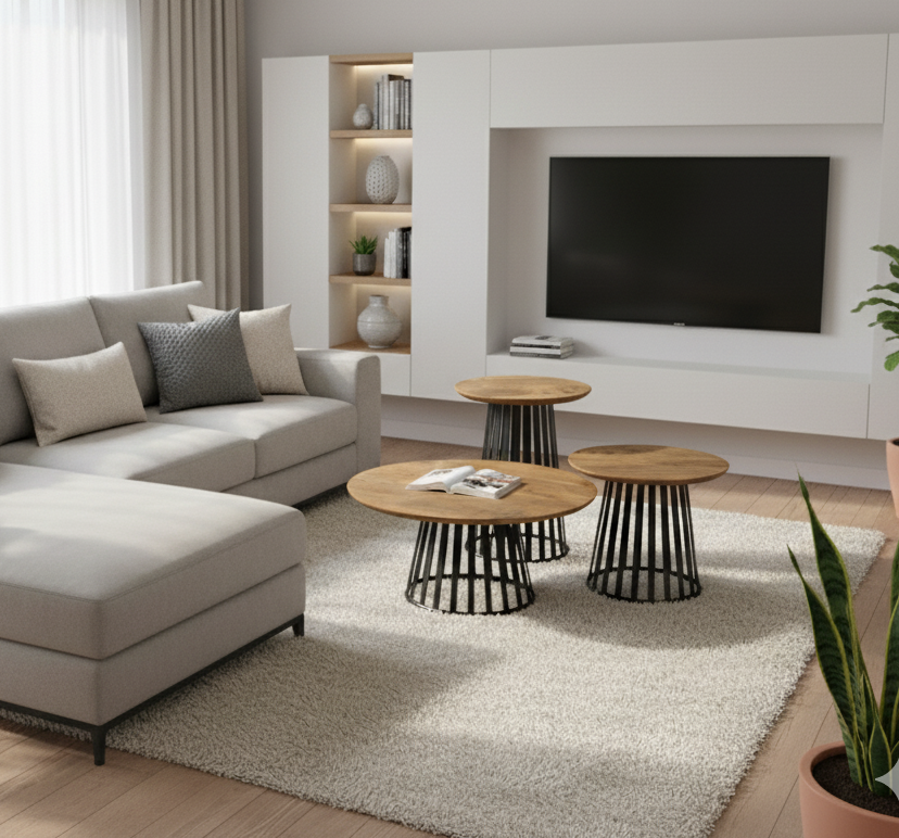 סט 3 שולחנות דגם אלמה - עץ ומתכת