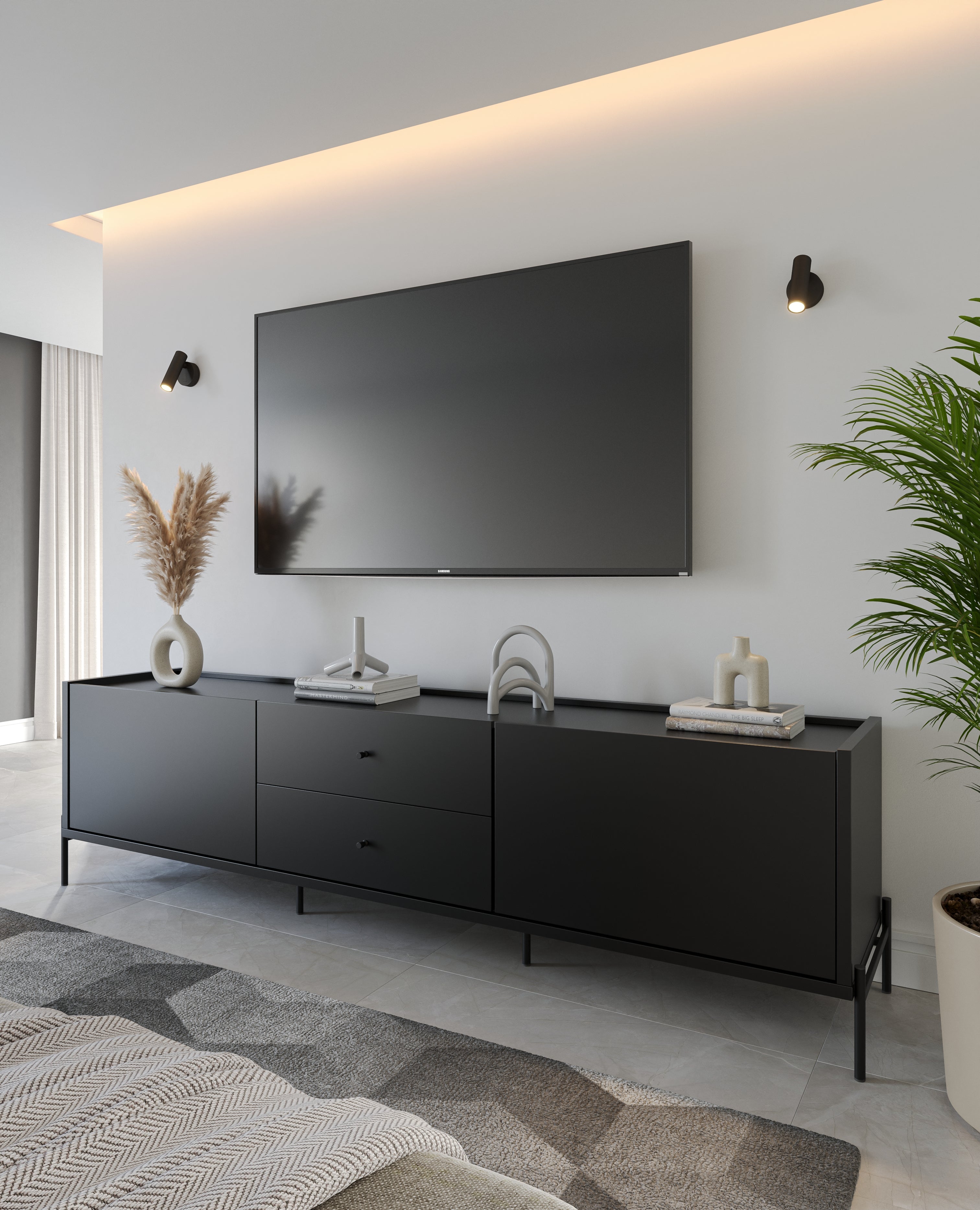 מזנון טלוויזה דגם ברקת 220 ס"מ - גוון שחור