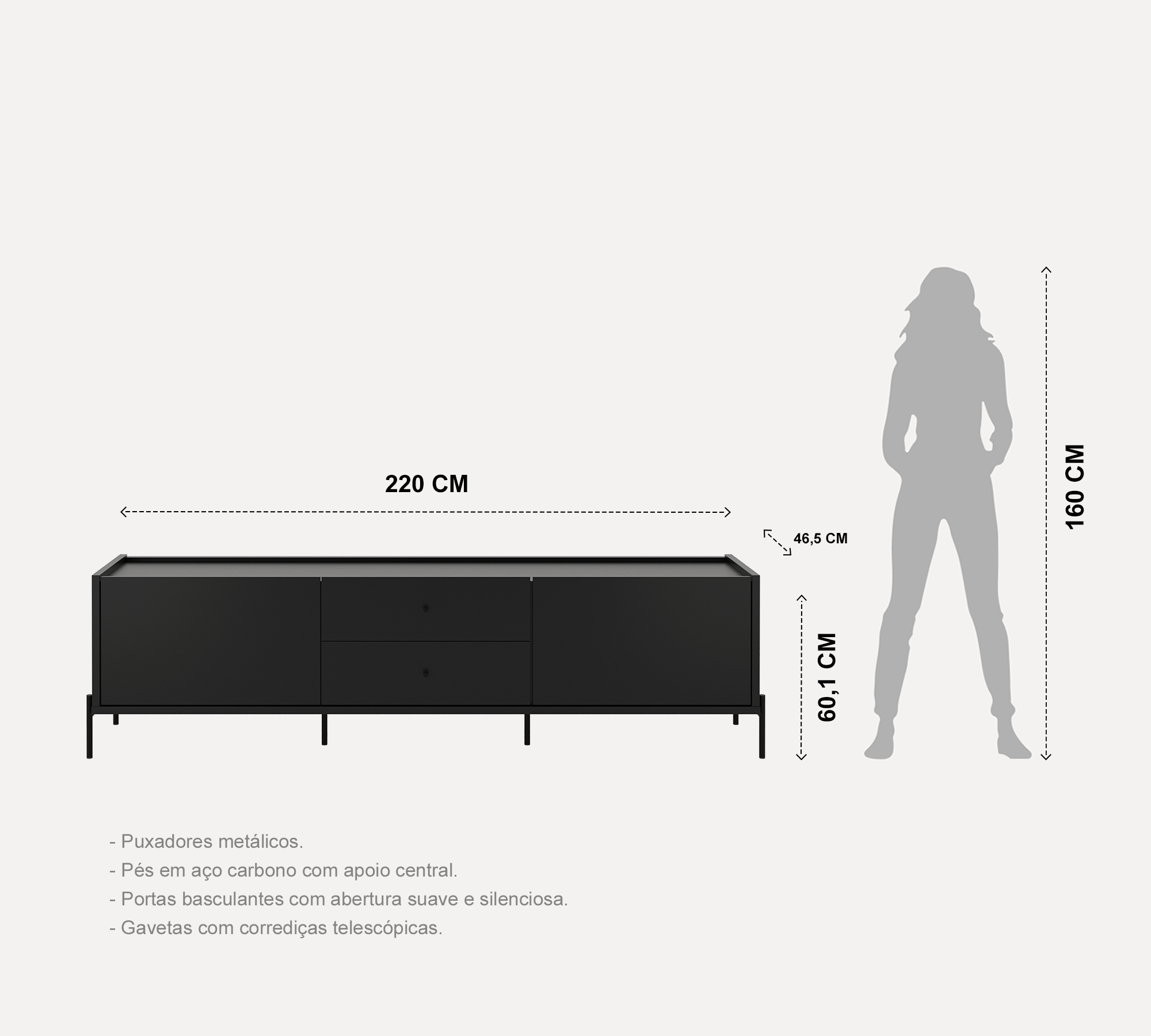 מזנון טלוויזה דגם ברקת 220 ס"מ - גוון שחור