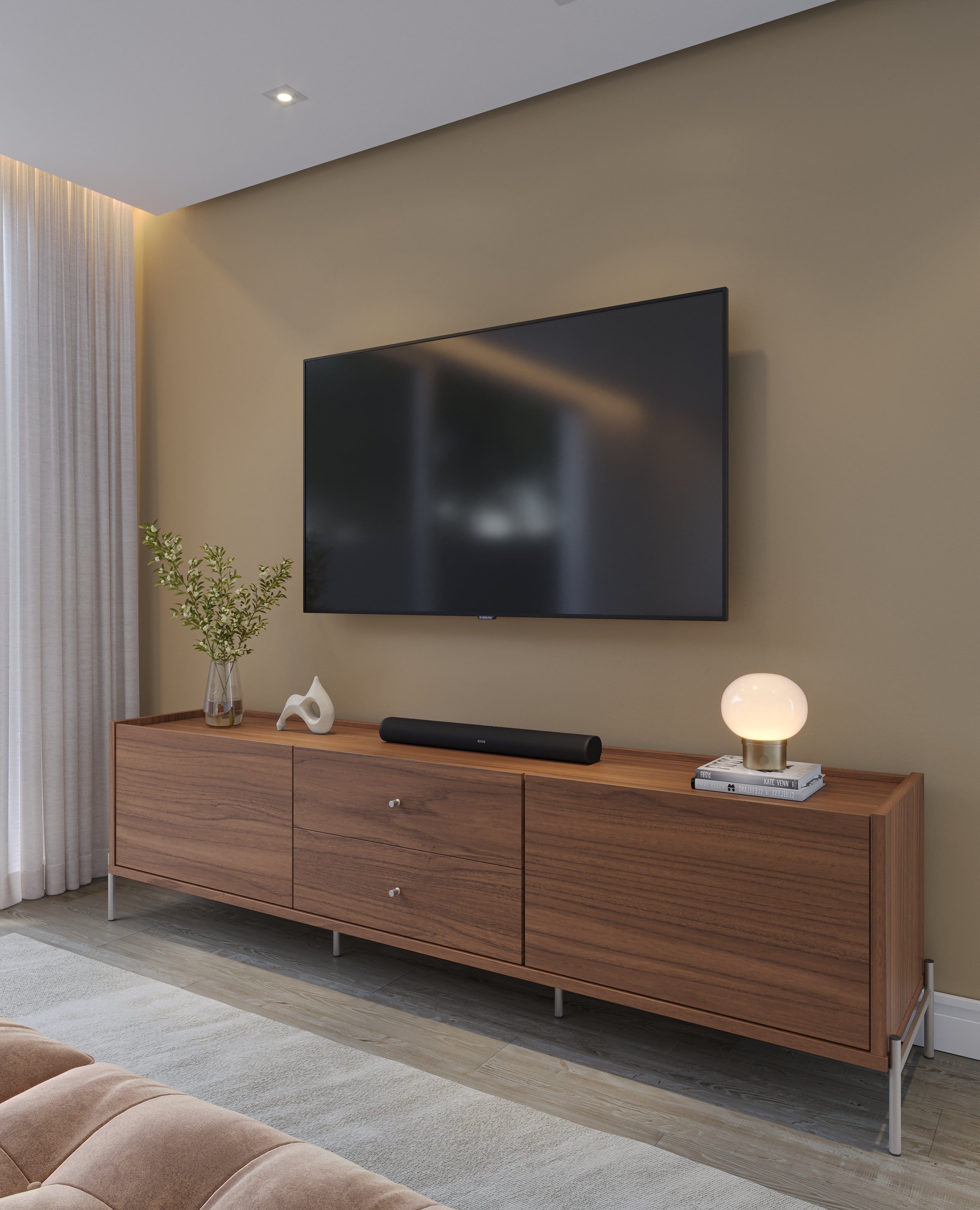 מזנון טלוויזה דגם ברקת 220 ס"מ - גוון עץ קנלה