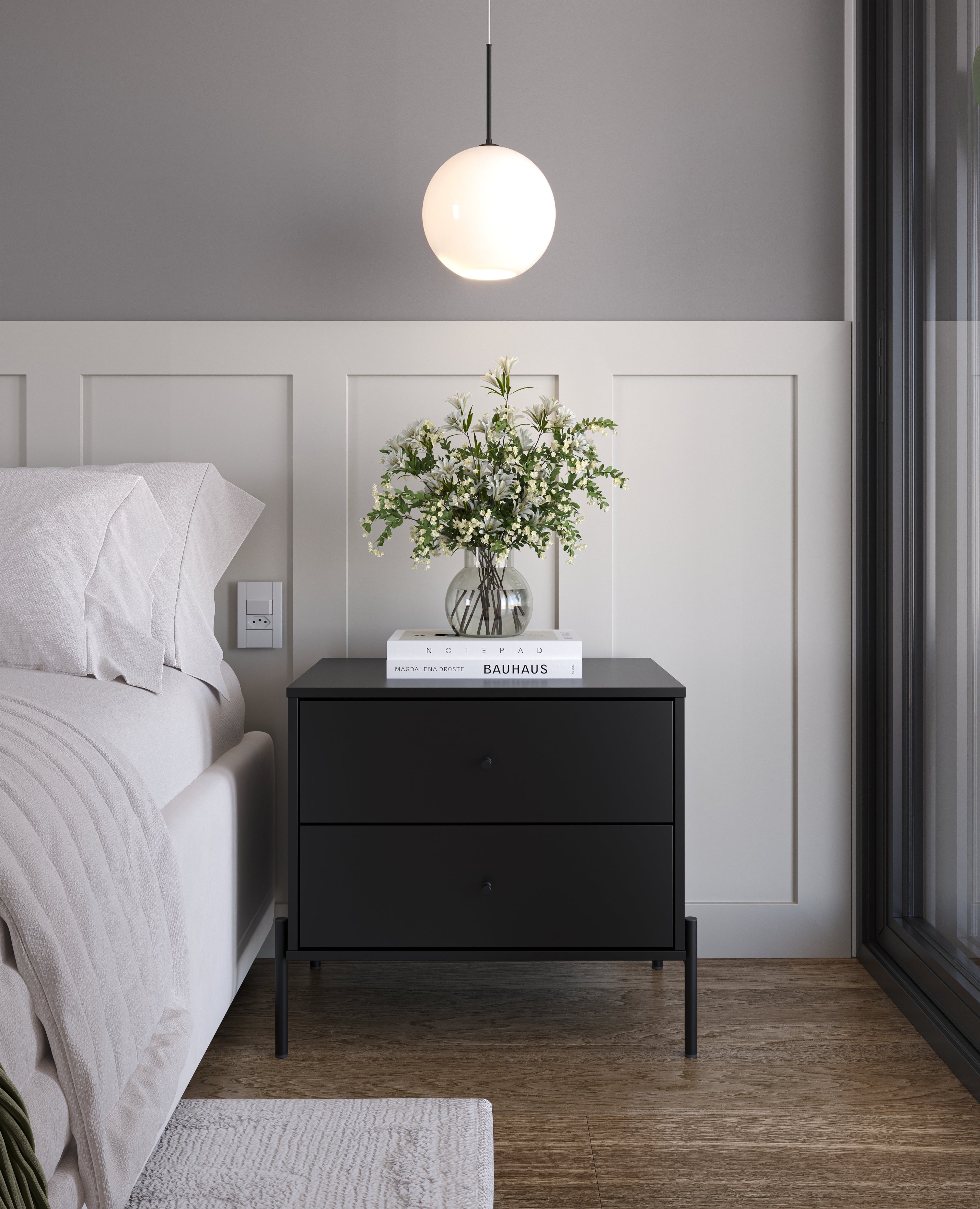 שידת לילה מעוצבת דגם אמבר - שחור