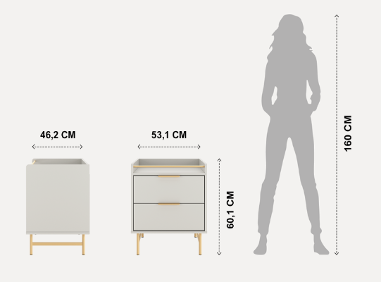 שידת לילה מעוצבת דגם לורין - אופוייט וזהב