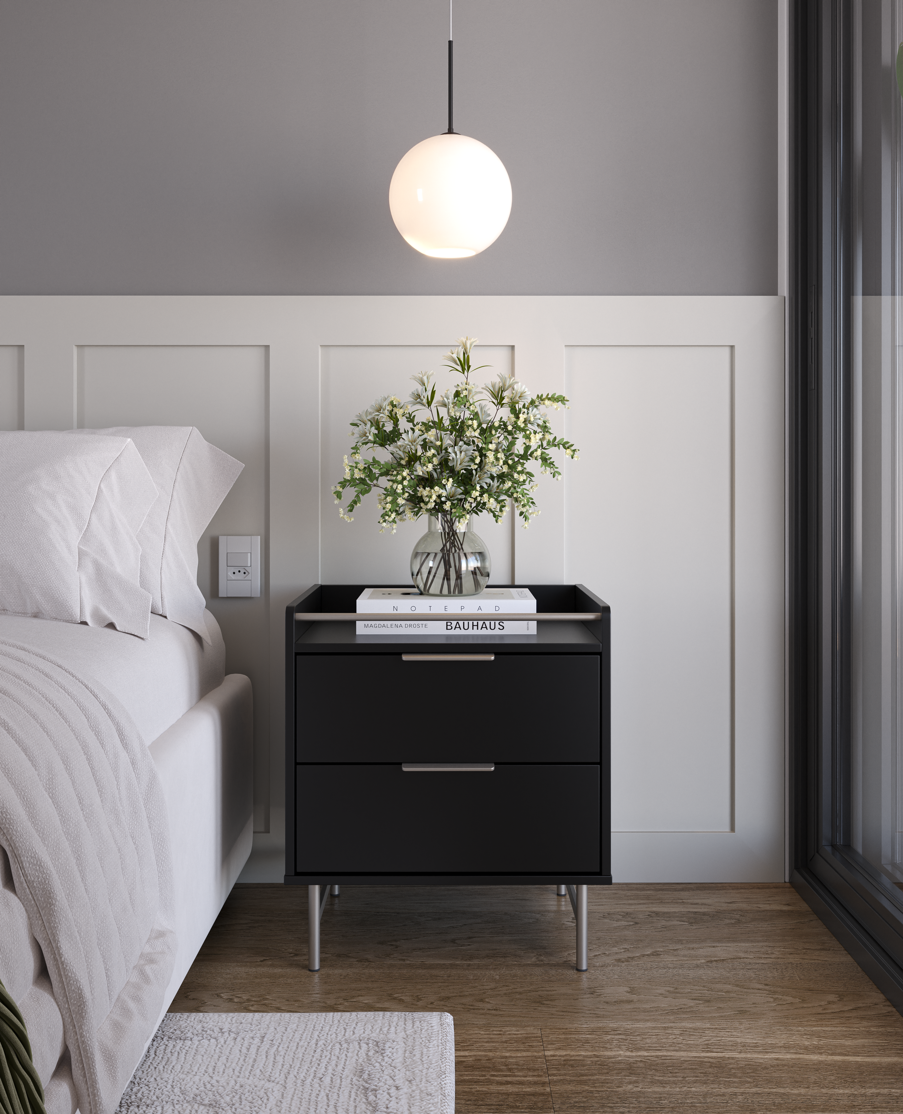 שידת לילה מעוצבת דגם לורין - שחור