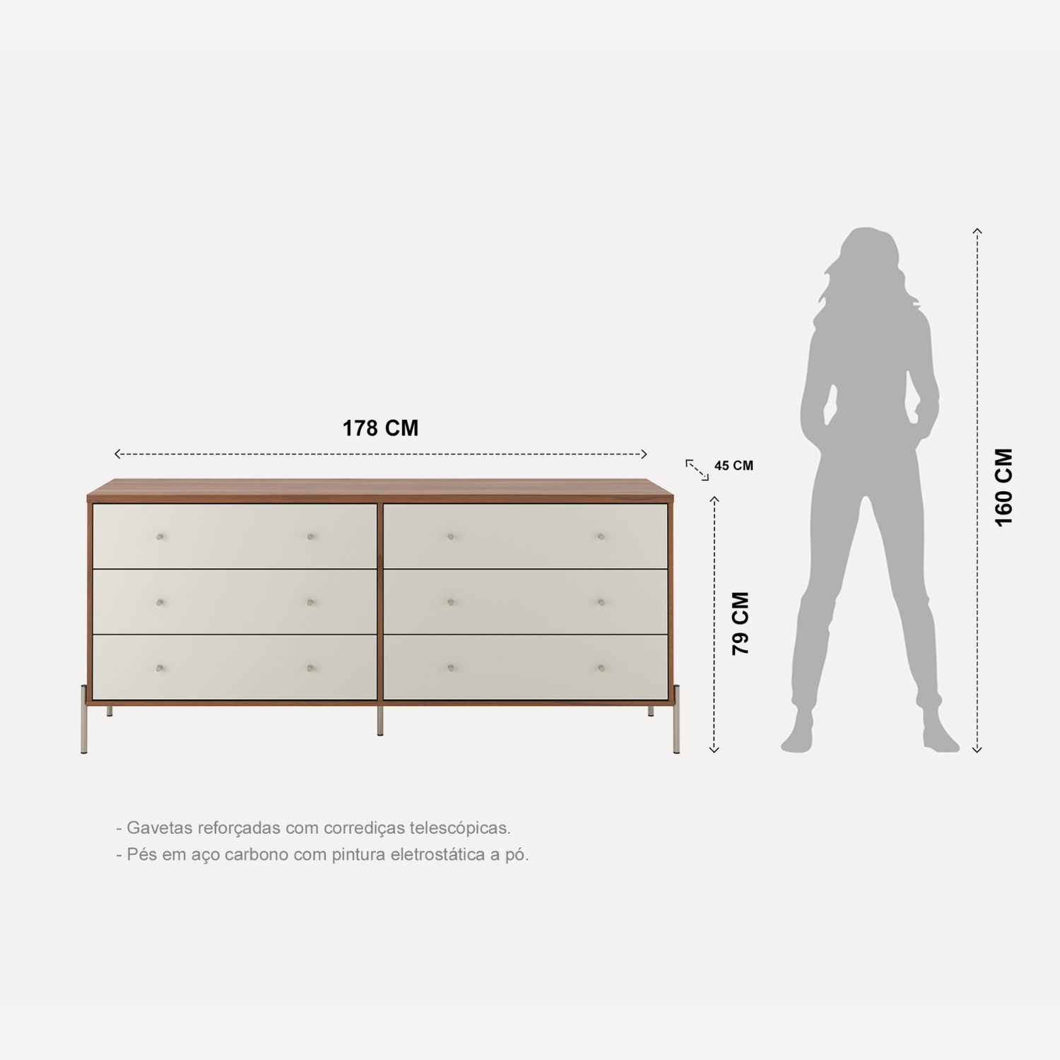 קומודה דגם ספיר שש מגירות אופוייט ועץ ושמפניה