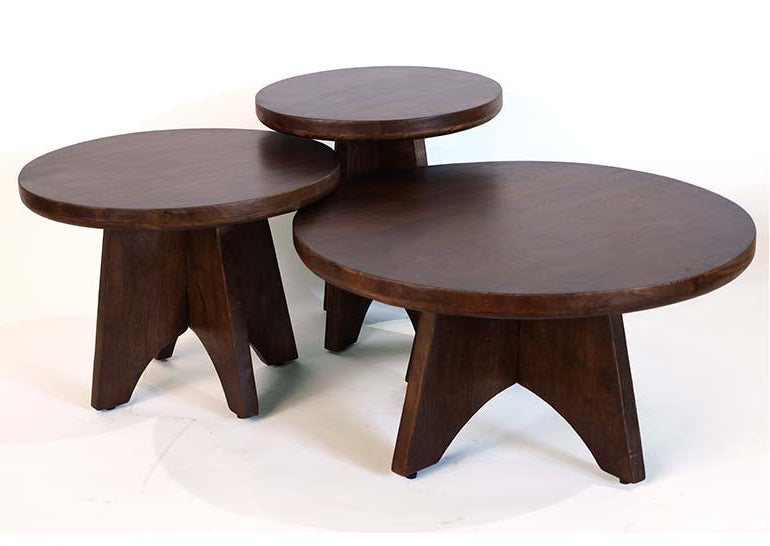 סט 3 שולחנות דגם סוהו - עץ מלא גוון אגוז