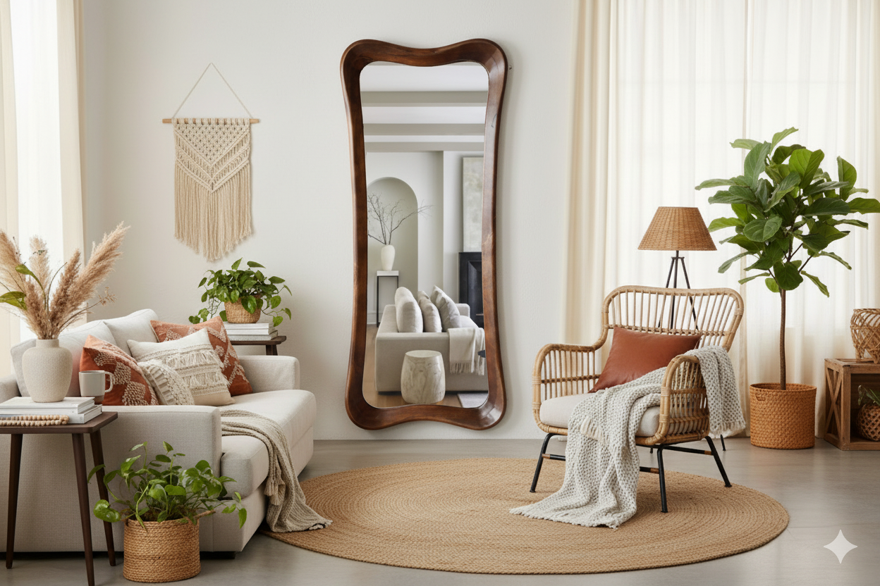 מראת קיר גדולה  דגם שלגיה 160 ס"מ אגוז