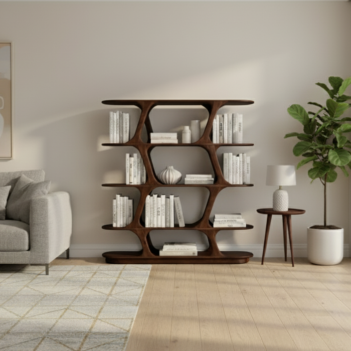 ספרייה מעוצבת ויוקרתית דגם איזבל - גוון אגוז