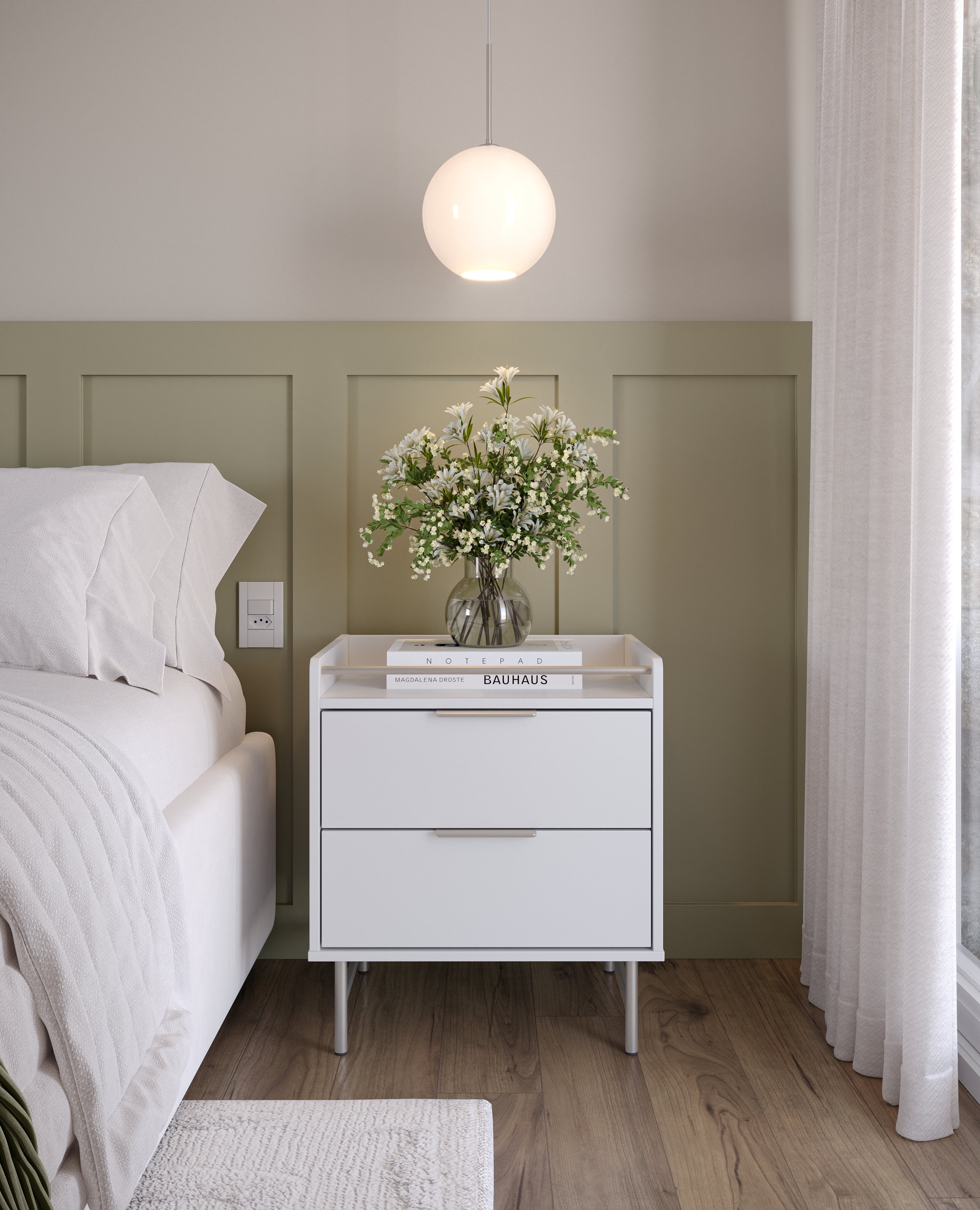 שידת לילה מעוצבת דגם לורין - לבן ושמפניה