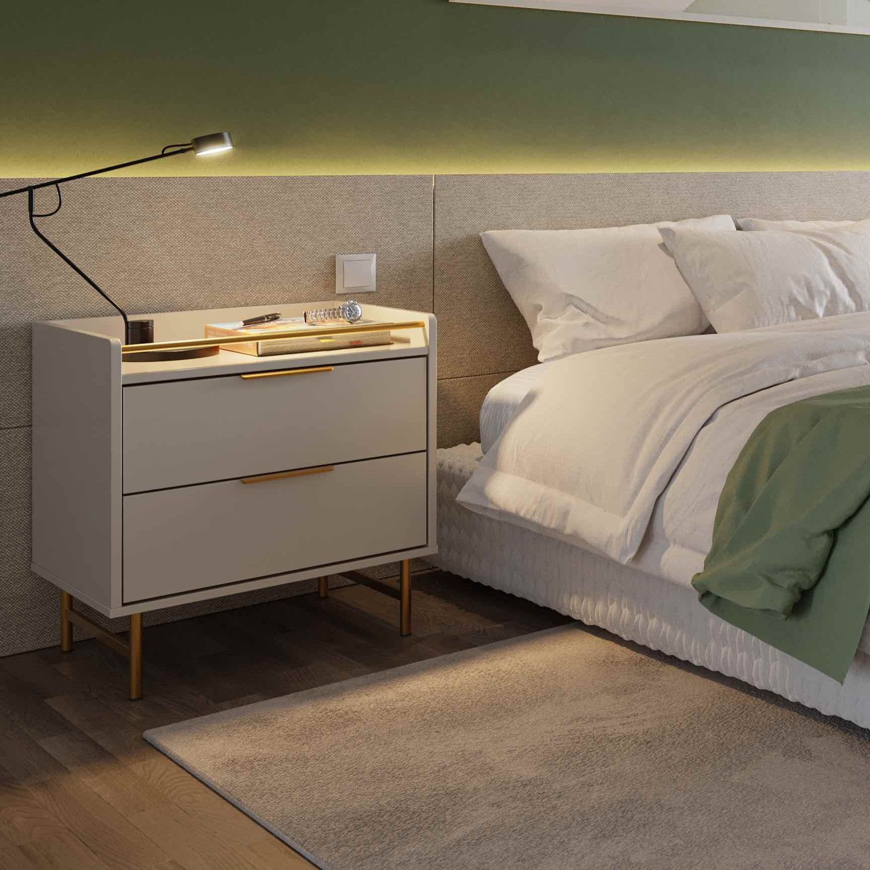 שידת לילה מעוצבת דגם לורין - אופוייט וזהב